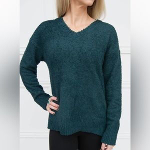 Sanctuary Anthro Jade Green V Neck Teddy Knit Long Sleeve Sweater #Pk